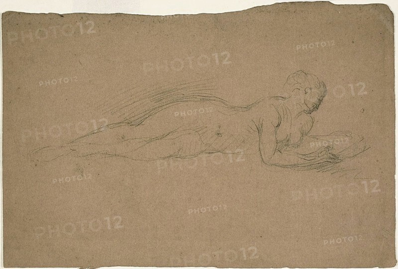 Reclining Woman with a Mirror, c. 1860. Creator: Jean-Baptiste Carpeaux.