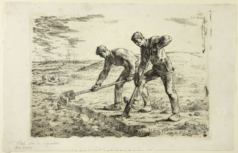 Two Men Digging, 1855–56. Creator: Jean Francois Millet.