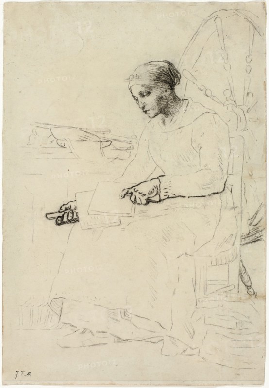The Wool Carder (recto); Fragmentary Sketch of Man Standing by Fence (verso), 1857/58. Creator: Jean Francois Millet.