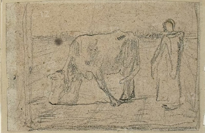 Study for Woman Pasturing her Cow, c. 1858. Creator: Jean Francois Millet.