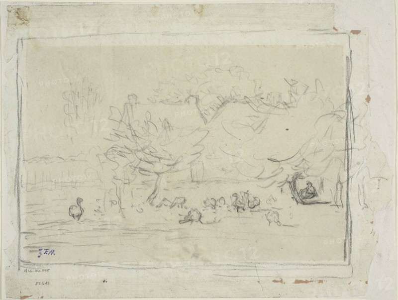 Geese in a Farmyard, c. 1871. Creator: Jean Francois Millet.
