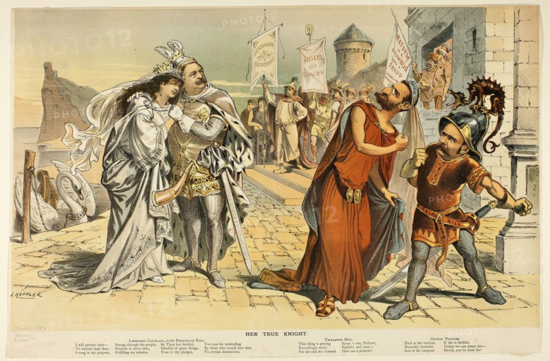 Her True Knight, from Puck, 1887. Creator: Joseph Keppler.