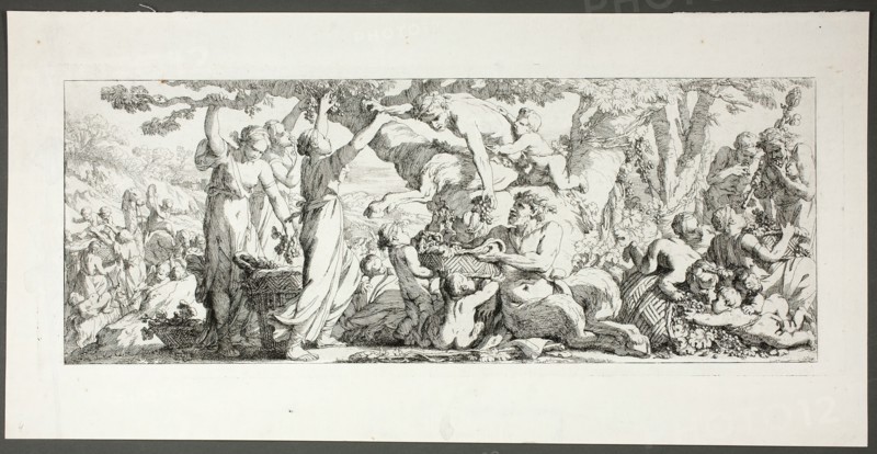 Harvest of Grapes, plate two of four from Le Travaux de la Vendange, 1750. Creator: Joseph-Marie Vien the Elder.