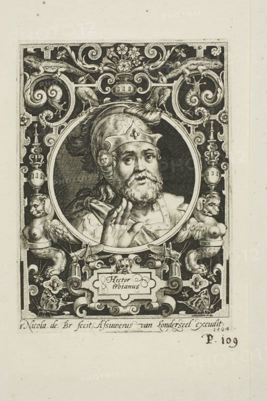 Hector of Troy, plate one from The Nine Worthies, 1594. Creator: Nicolaes de Bruyn.