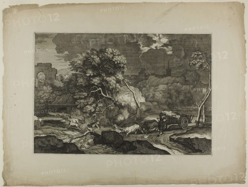 Cart Drawn by Two Pairs of Oxen in a Storm, 17th century. Creator: Sébastien Bourdon.