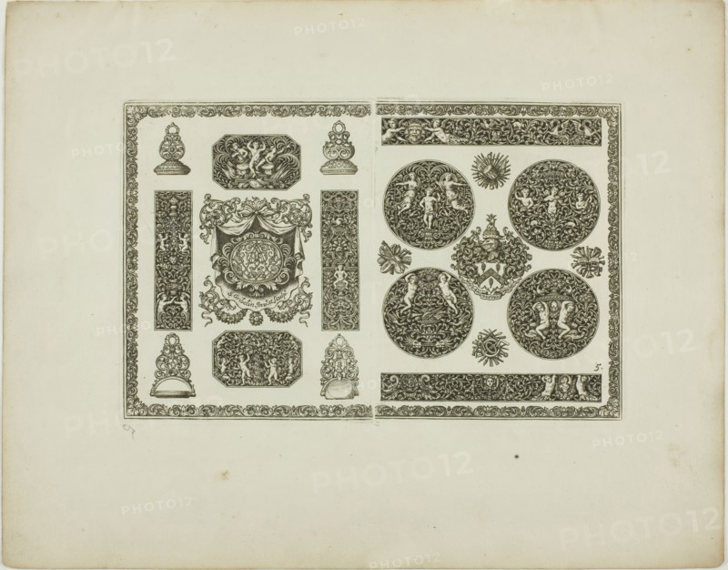 Plate Five, from Book of Ornament, 1704. Creator: Simon Gribelin.