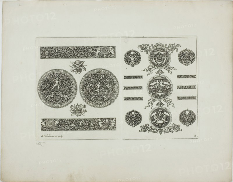 Plate Eight, from Book of Ornament, 1704. Creator: Simon Gribelin.