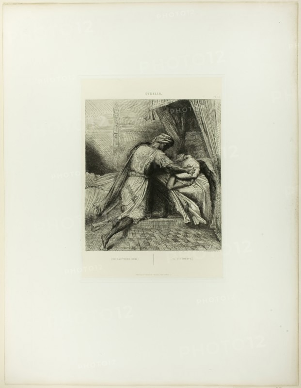 He Smothers Her, plate thirteen from Othello, 1844. Creator: Theodore Chasseriau.