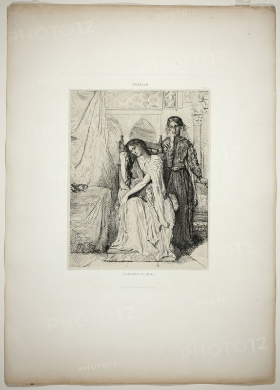 The Willow Song, plate nine from Othello, 1844. Creator: Theodore Chasseriau.