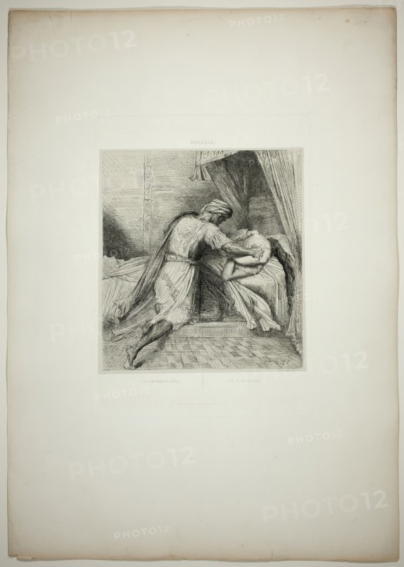 He Smothers Her, plate thirteen from Othello, 1844. Creator: Theodore Chasseriau.