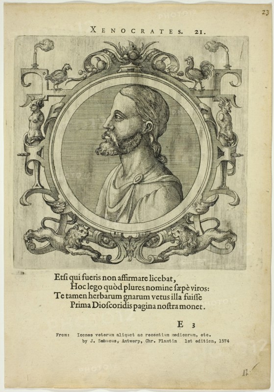 Portrait of Xenocrates, published 1574. Creators: Unknown, Johannes Sambucus.