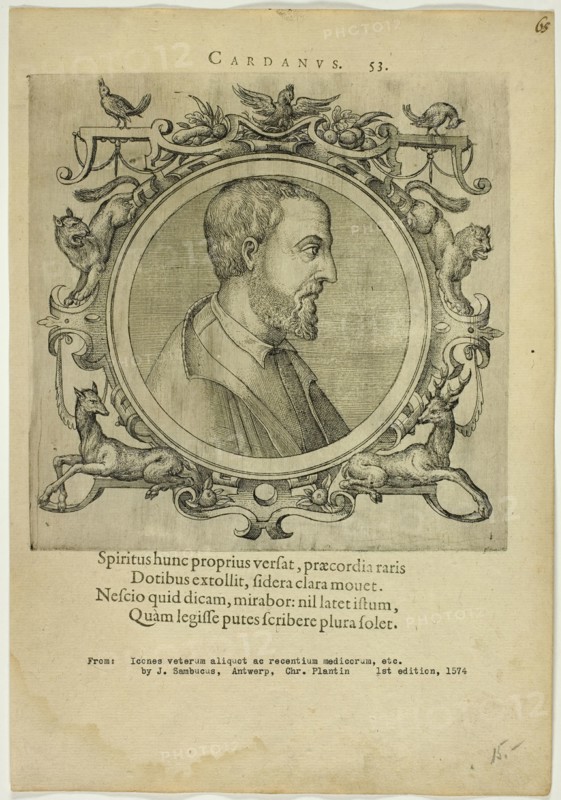 Portrait of Cardanus, published 1574. Creators: Unknown, Johannes Sambucus.