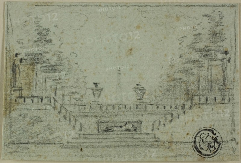 Staircase and Terrace in Formal Garden, n.d. Creator: Domenico Quaglio II.