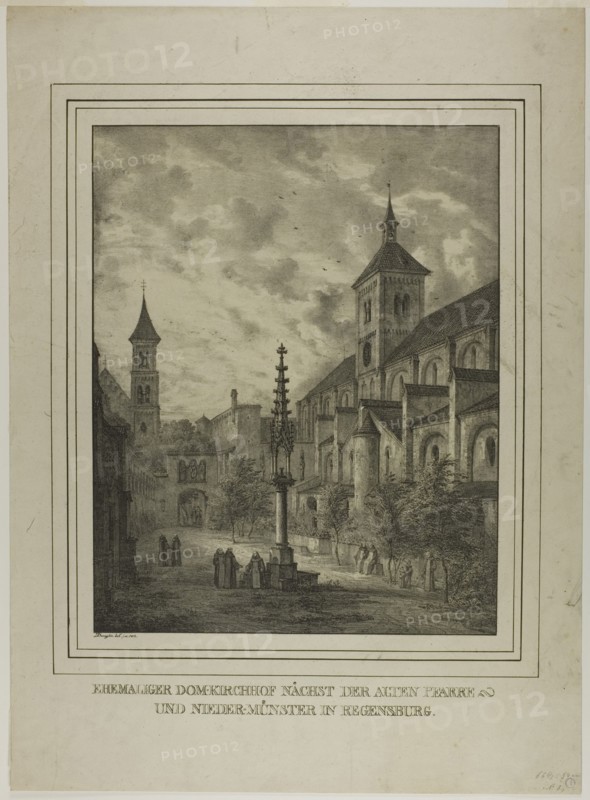 Former Cathedral Churchyard near the Old Rectory and Minster in Regensberg, 1818. Creator: Domenico Quaglio II.