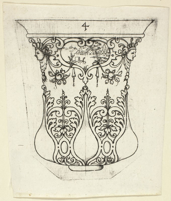 Plate 4, from twenty ornamental designs for goblets and beakers, 1604. Creator: Master AP.