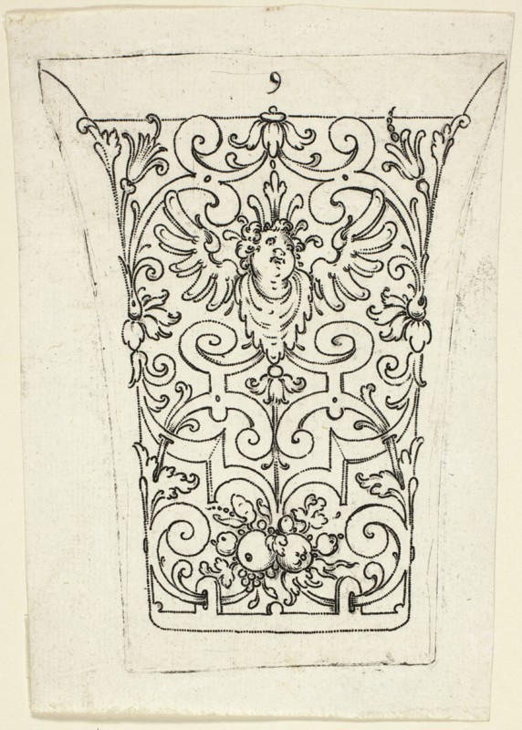 Plate 9, from twenty ornamental designs for goblets and beakers, 1604. Creator: Master AP.