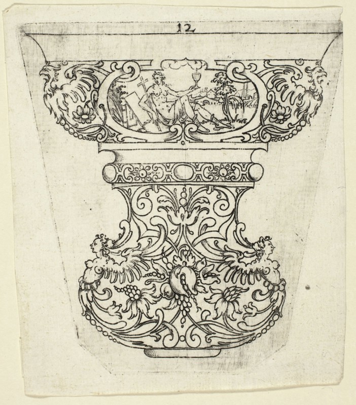 Plate 12, from twenty ornamental designs for goblets and beakers, 1604. Creator: Master AP.