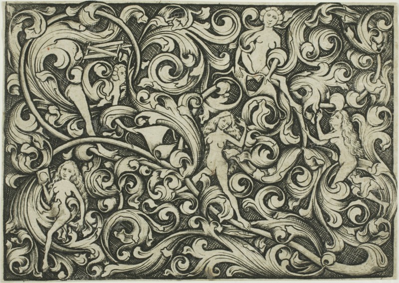 Ornament with Women Fighting, c. 1460. Creator: Master ES.