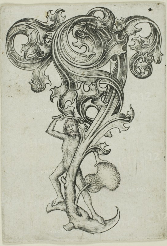 Thistle Ornament With Wild Man, 1450/67. Creator: Master ES.