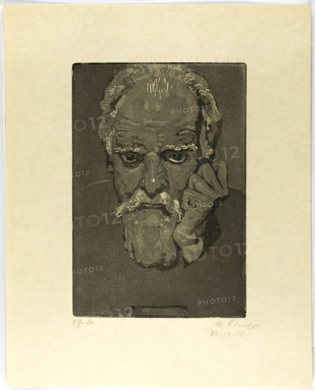 Self-Portrait with Fist to Face, 1918. Creator: Max Klinger.