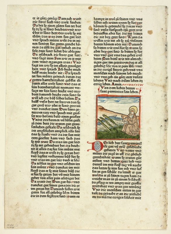 Life of Saint Pirminius from Heiligenleben, Winterteil (Lives of the Saints, Wintertime)..., 1929. Creators: Unknown, Günther Zainer, Jacobus de Voragine, Wilhelm Ludwig Schreiber.