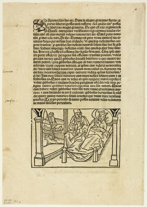 Illustration from "Fabulae Aesopi", plate 34 from Woodcuts..., 1501, assembled...1937. Creators: Unknown, Max Geisberg.
