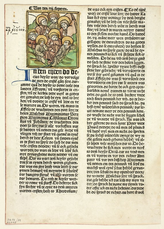 The Seven Sleepers from Der Heiligen Leben, Sommerteil (Lives of the..., 1487, assembled 1929. Creators: Unknown, Simon Koch, Jacobus de Voragine, Wilhelm Ludwig Schreiber.