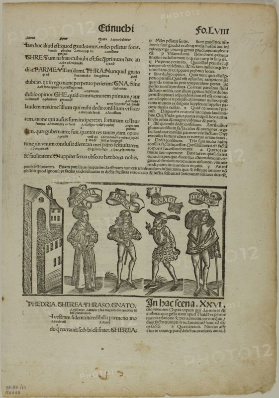 The Eunuch from Terenti cum directorio, Plate 29 from Woodcuts...1496...assembled 1929. Creators: Unknown, Johann Reinhard Grüninger, Terence, Wilhelm Ludwig Schreiber.