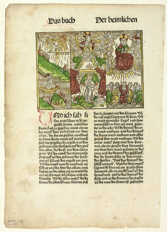 Book of Revelation (Seven Trumpets) from The Bible (also called the...1485...assembled 1929. Creators: Unknown, Johann Reinhard Grüninger, Wilhelm Ludwig Schreiber.