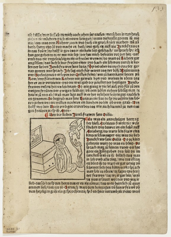 Saint Otilia from Plenarium, Plate 27 from Woodcuts from Books...c. 1483...assembled 1929. Creators: Unknown, Martin Schott, Wilhelm Ludwig Schreiber.
