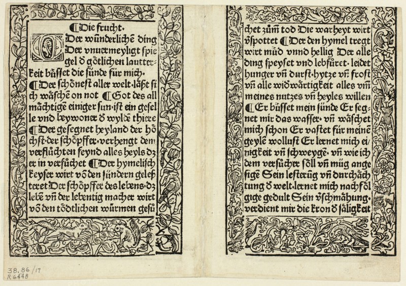 Devotional passages with ornamental borders from Andächtig...1493...assembled 1929. Creators: Unknown, Konrad Dinckmut, Bertold of Regensburg, Wilhelm Ludwig Schreiber.