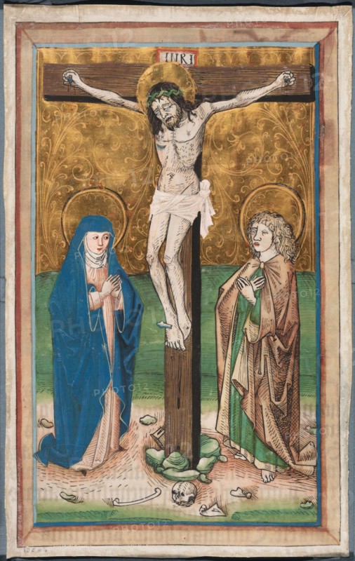 Crucifixion with the Virgin Mary and Saint John (recto); Saint Sebald with the Donors..., c1485-90. Creator: Unknown.