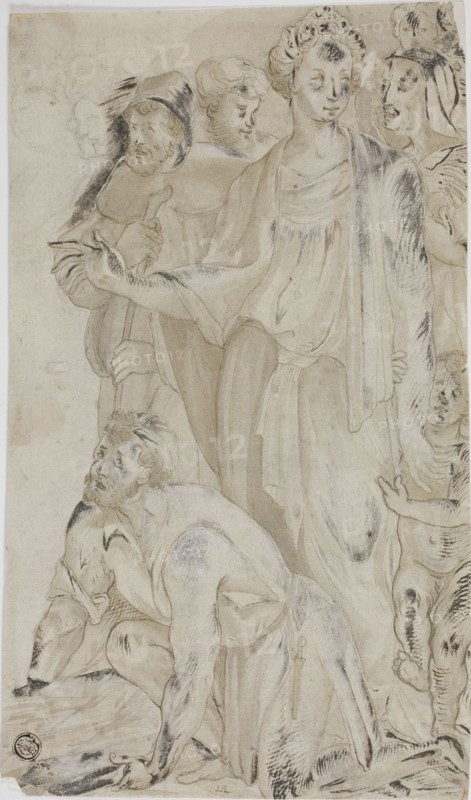 Woman and Nude Young Boy Surrounded by Figures, n.d. Creator: Unknown.