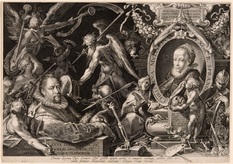 Portrait of Bartolomaeus Spranger with an Allegory of the Death of His Wife, Christina Müller,1600. Creator: Aegidius Sadeler II.