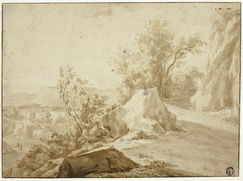 Rocks and Mountain Path, Figures and Town Below, n.d. Creators: Bartholomeus Breenbergh, Jan de Bisschop, Jan Dirksz Both.