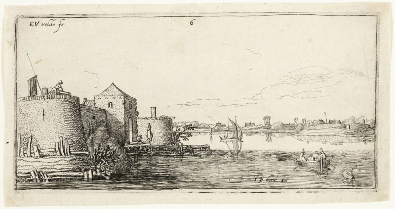 Ten Landscapes: Walled River Town to the Left of a River, 1615/16. Creator: Esaias van de Velde.