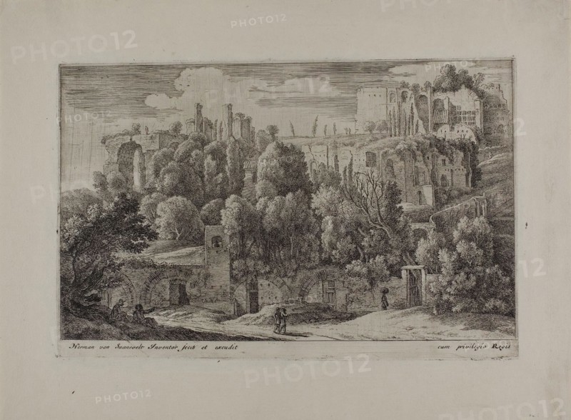 Antique Ruins of an Amphitheater, 1650-55. Creator: Herman van Swanevelt.