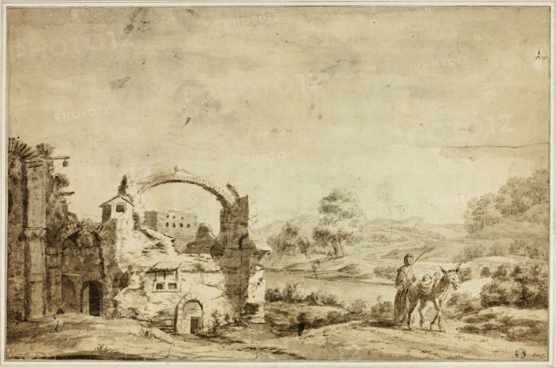 Italianate Landscape with Ruins, Woman and Donkey, n.d. Creator: Jan Dirksz Both.