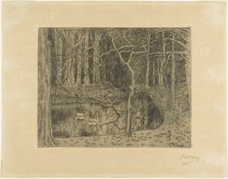 Woodland with a Pond and Swans, 1897. Creator: Jan Toorop.