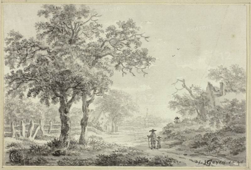 Man and Boy Walking Down Village Road, n.d. Creators: Jan van Goyen, Paulus van Liender.