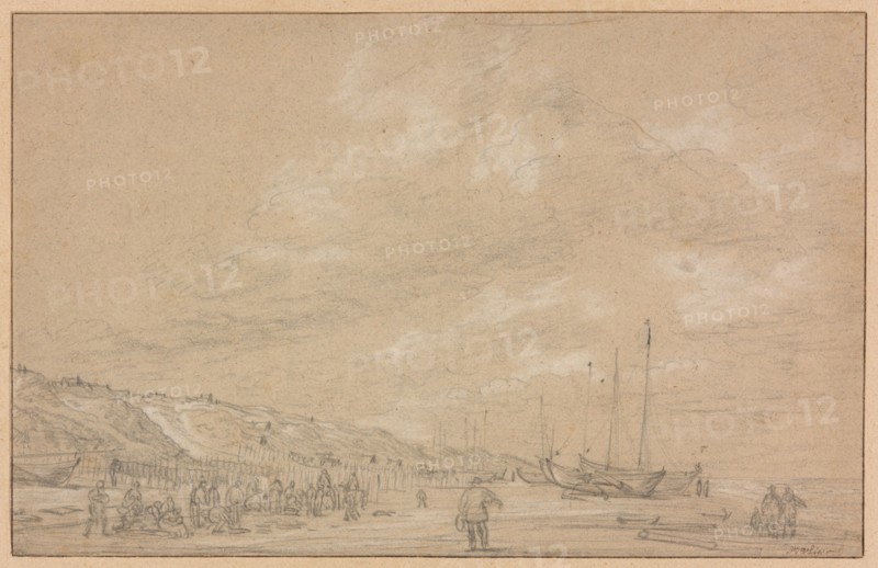 Fishermen Drying Nets on Scheveningen Beach, early 1630s. Creator: Simon de Vlieger.