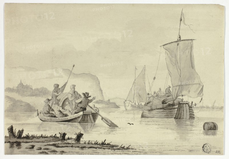 River Scene with Boats, 17th century. Creator: Willem van de Velde the Younger.