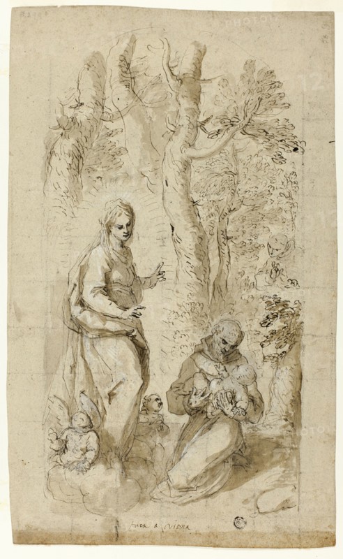 Vision of St. Francis of Assisi (recto); Saint Jerome, Vision of Saint Francis, and..., c.1618. Creator: Jacopo Palma.
