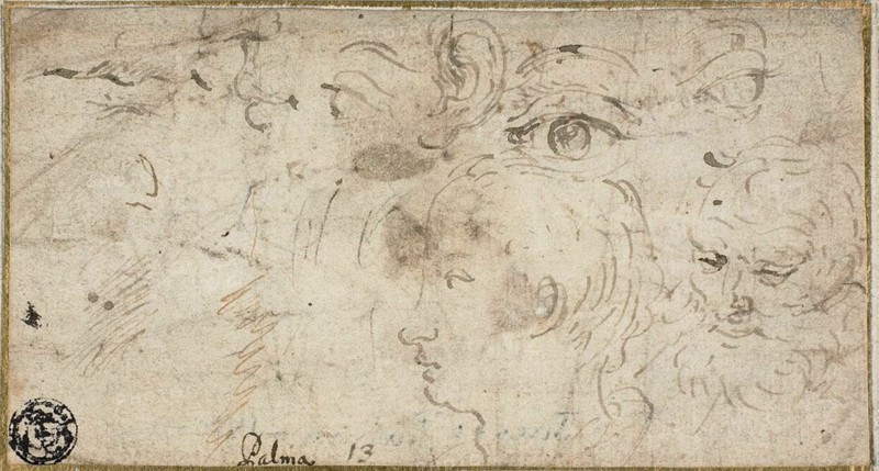 Sketches of Heads, Eyes, Ear, and Mouth, 1600/11. Creator: Jacopo Palma.