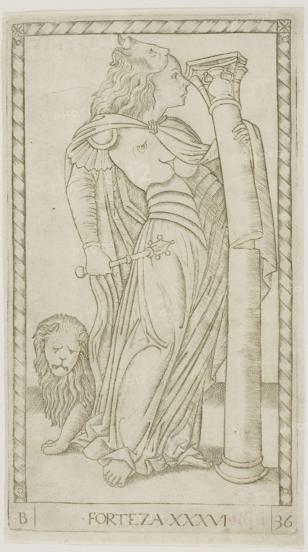 Fortitude, plate 36 from Genii and Virtues, c.1465. Creator: Unknown.