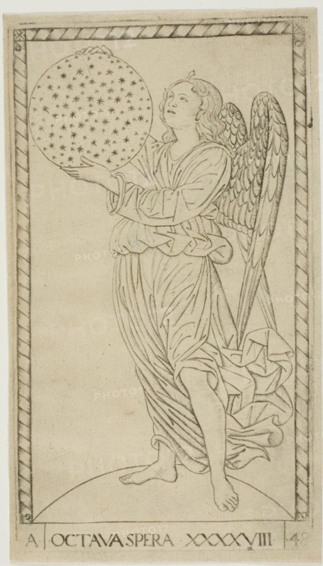 The Angel and the Eighth Sphere, plate 48 from Planets and Spheres, c.1465. Creator: Unknown.