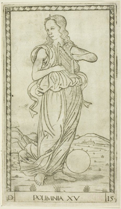 Polyhymnia, plate fifteen from Apollo and the Muses, c.1465. Creator: Unknown.