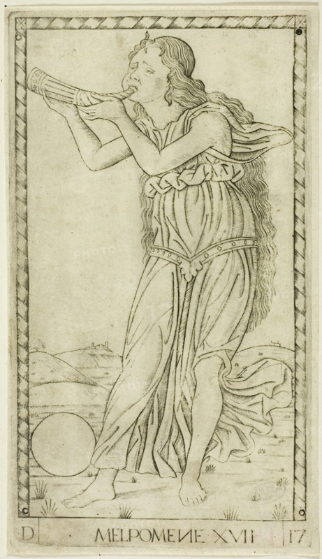 Melpomene, plate seventeen from Apollo and the Muses, c.1465. Creator: Unknown.