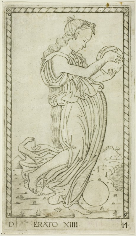 Erato, plate fourteen from Apollo and the Muses, c.1465. Creator: Unknown.