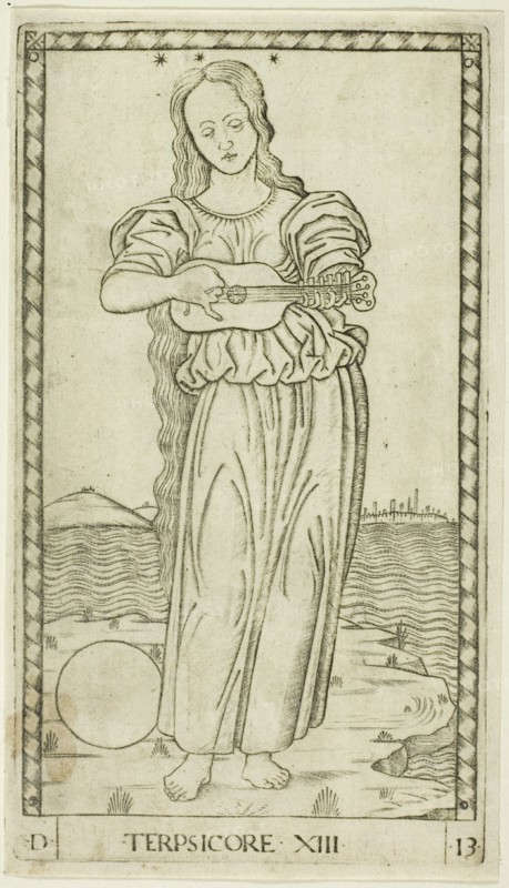 Terpsichore, plate thirteen from Apollo and the Muses, c.1465. Creator: Unknown.